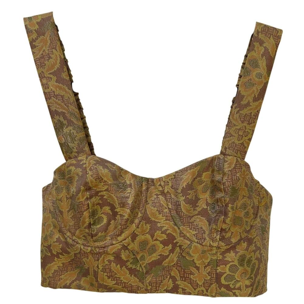 Urban Outfitters Brown Gold Floral Tapestry Bustier Crop Top Small 16x14